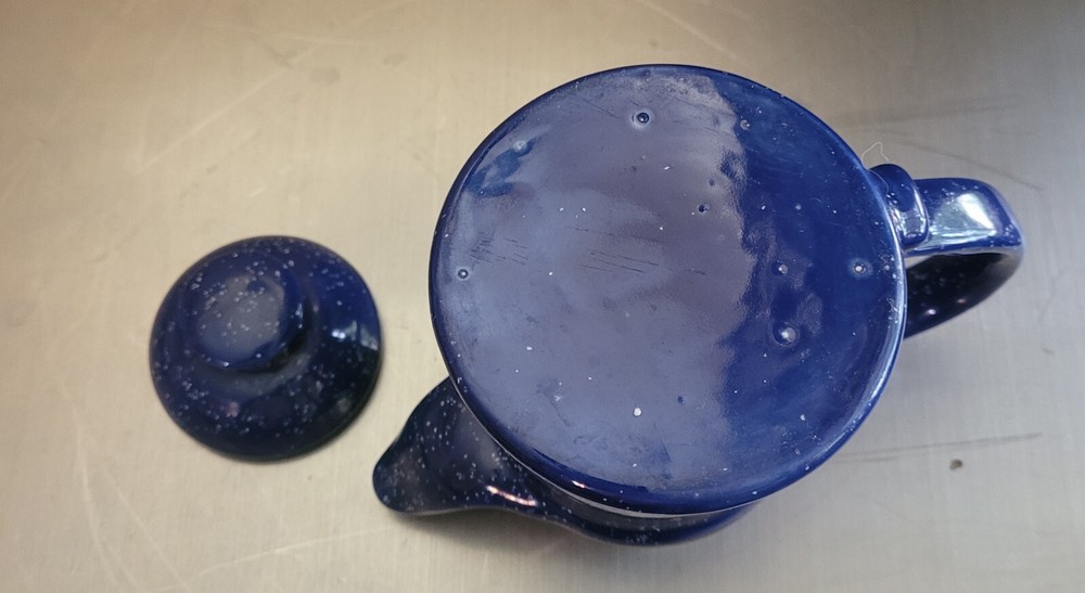 Decorative Ceramic Coffee Pot Blue Speckled Lidded