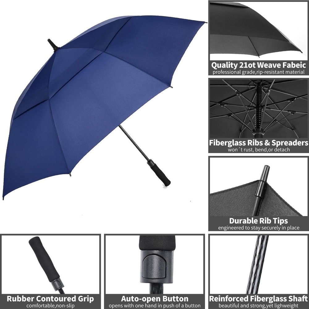 Extra Large Golf Umbrella, 54/62/68/72 Inch Automatic Open, Oversize Double C...