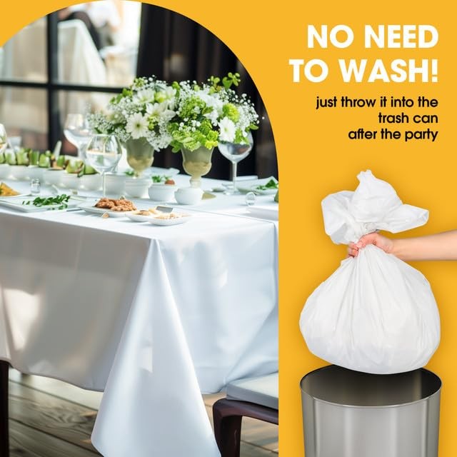 White Plastic Table Cloth Rectangle Table 15 Pack, 54''×108'' Tablecloth for ...