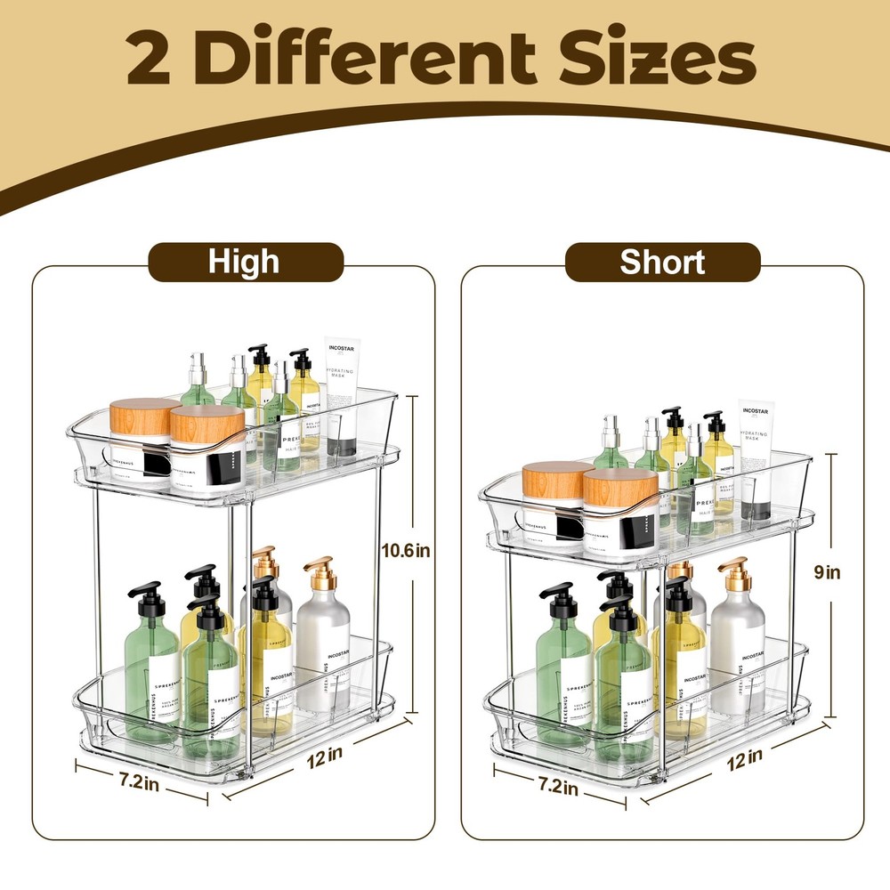 Incostar 2 Tier PullOut Organizer for Bathroom Kitchen, Under Sink Storage wi...
