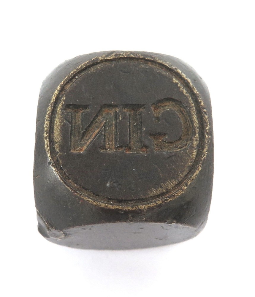 Antique / Very Unusual / Large Solid Metal Reversed Backwards "RUM & GIN" Dice