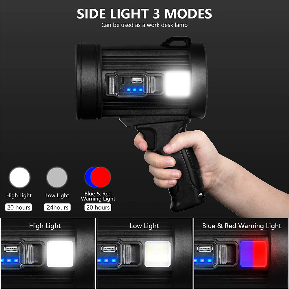 200000 lumen Rechargeable LED Searchlight Portable Handheld Spotlight Flashlight