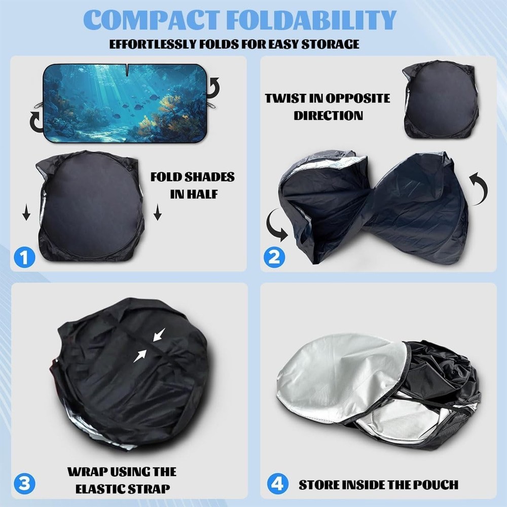 Ocean Car Sun Shade UV Ray Blocking Windshield Protector 59" x 31.5"
