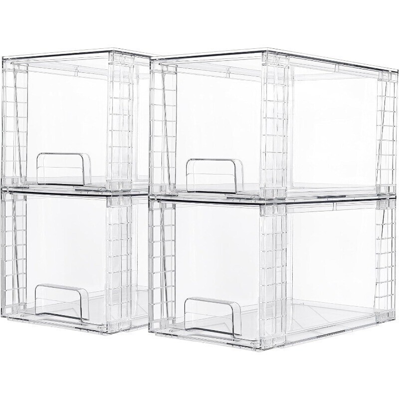 4 Pack Large Stackable Storage Drawers Clear Acrylic Drawer Organizers Kitchen