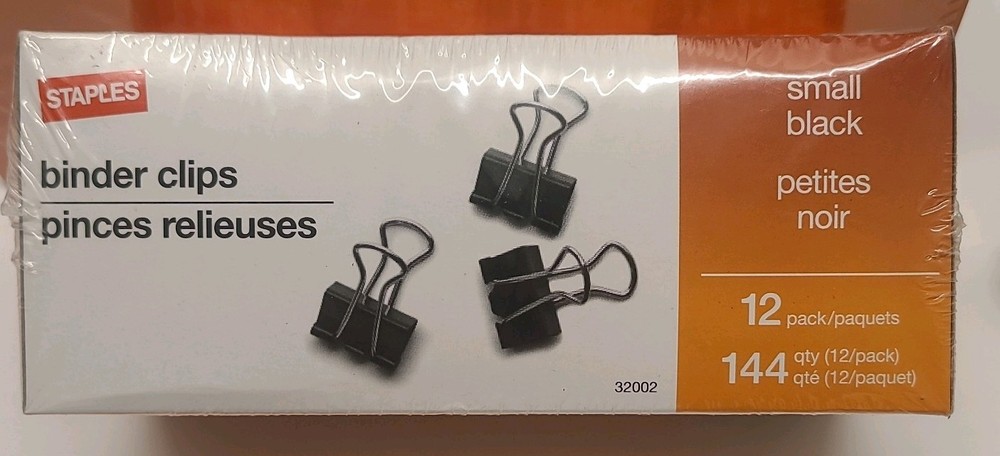 Staples Small Binder Clips, 0.38" Capacity, Black, 144 Clips/Pack