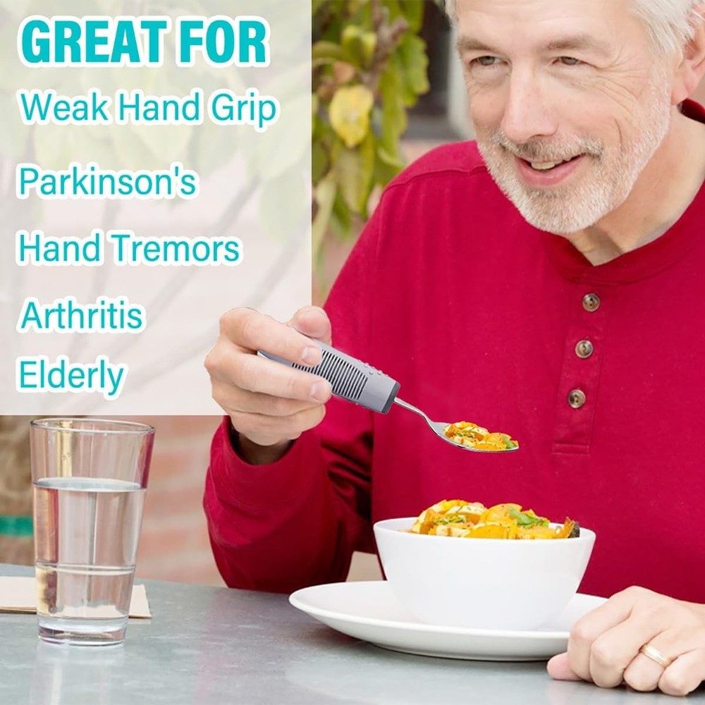 Adaptive Utensils 4pcs For Hand Tremors,Elderly, 1.Grey