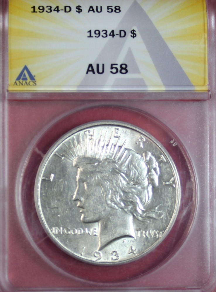 1934-D PEACE DOLLAR ANACS AU58