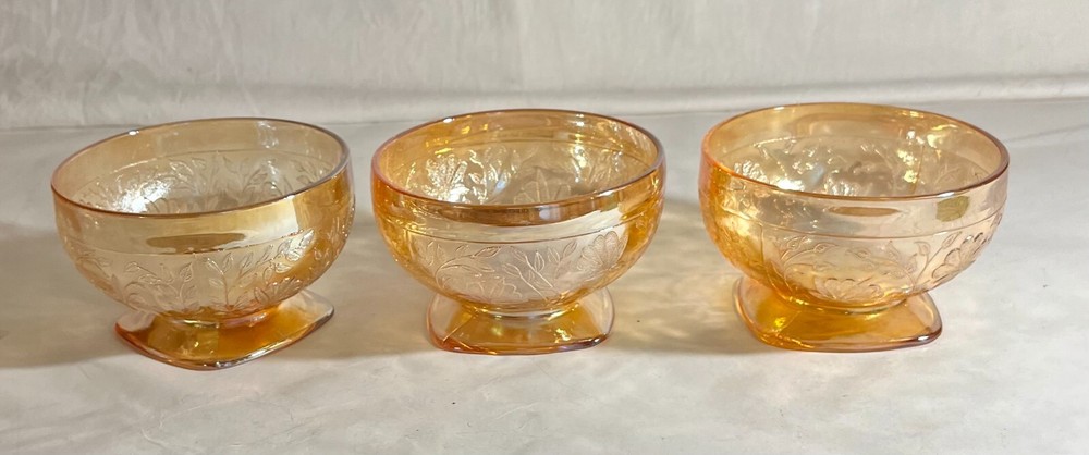 3 Jeannette Iridescent Floragold Sherbets