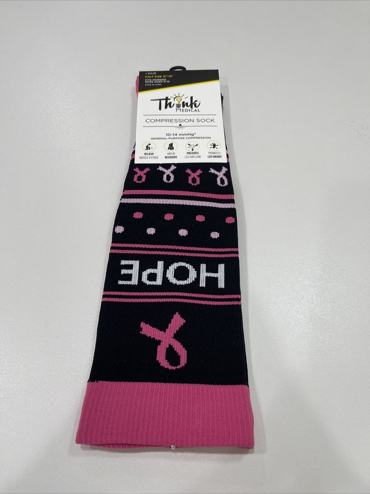 Think Medical- Women's Pink And Black Patterned Compression Socks- Size 6-10