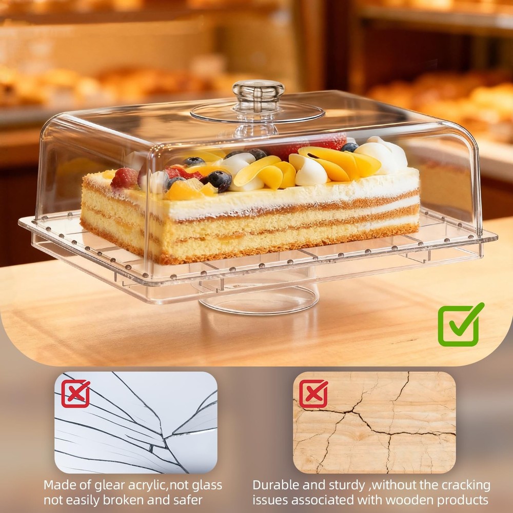 Cake Stand with Lid-Extra Large 17" Rectangular Cake Holder,8-in-1 Multi-Func...