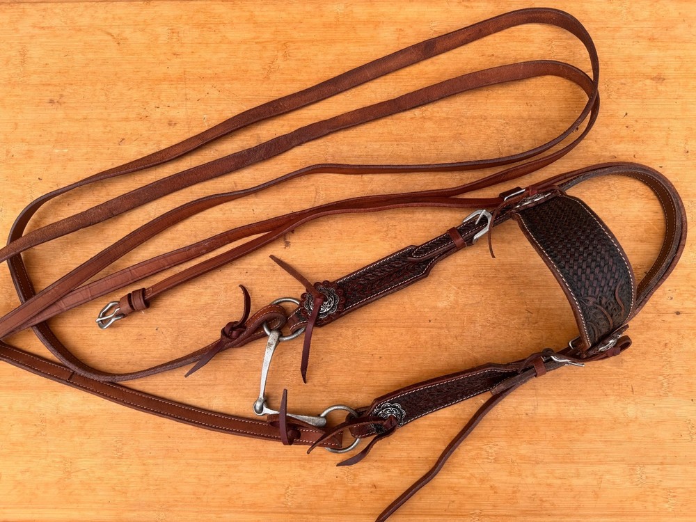 Ranch Pony Western Bridle w Fishback Never Rust Snaffle Bit & Split Reins