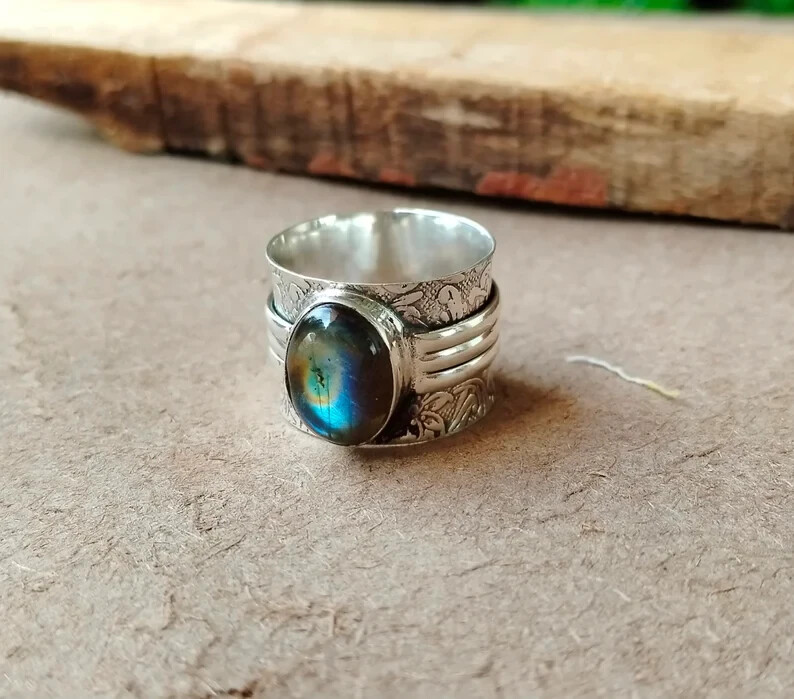 Blue Fire Labradorite Ring, 925 Sterling Silver, Gemstone Silver Ring, All Size