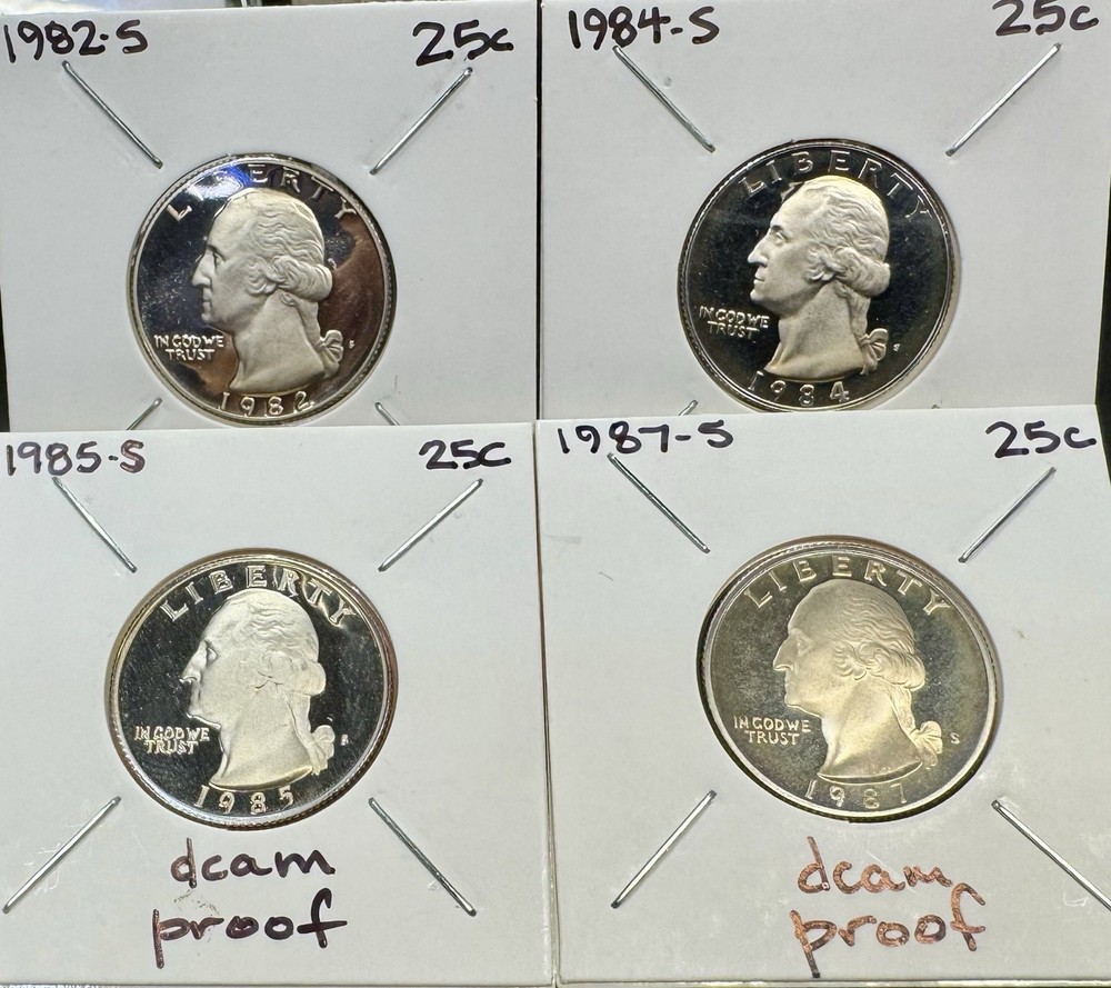 1982,84.85.87 S Clad Proof Quarters.