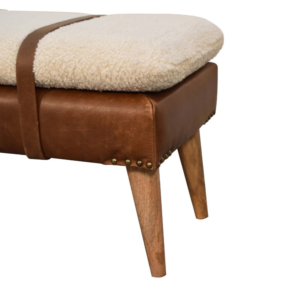 Boucle & Leather Accent Bench