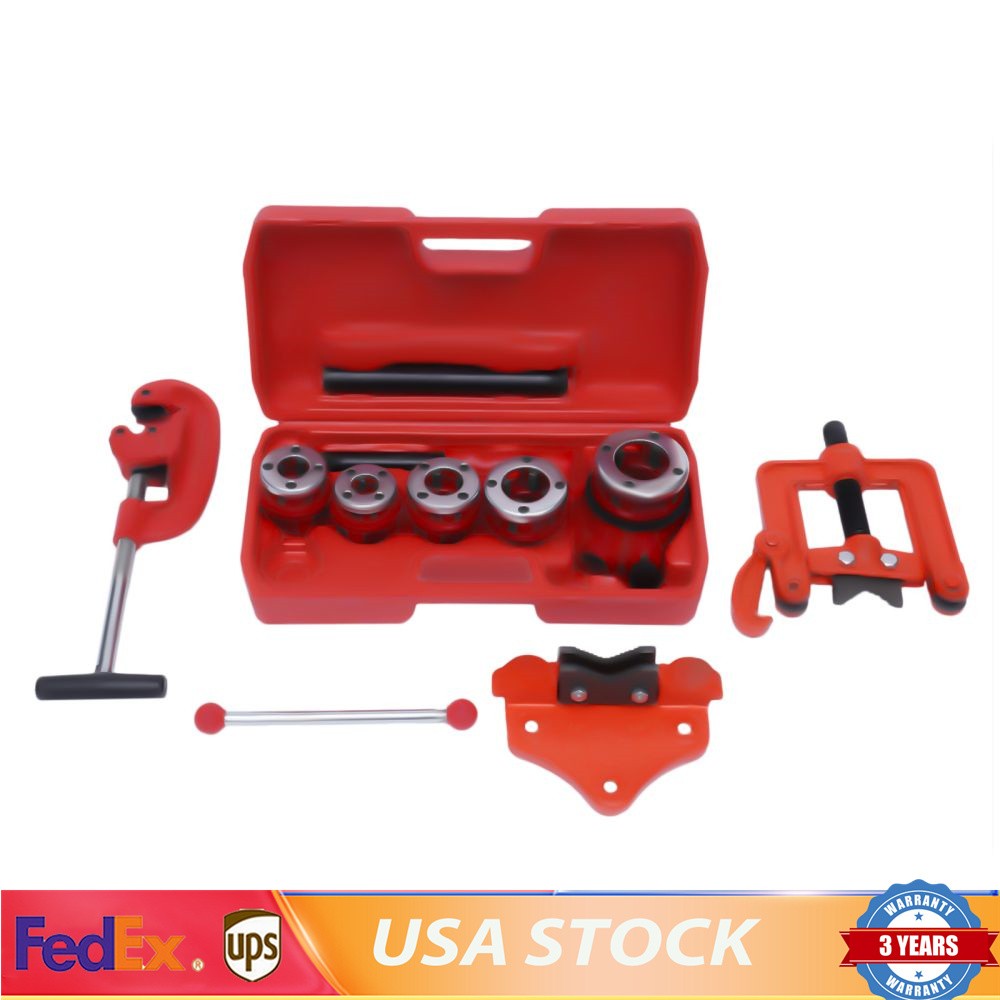 Plastic Pipe Threader W/5 Stock Dies Ratchet Handle Pluming Gas Tools Handheld