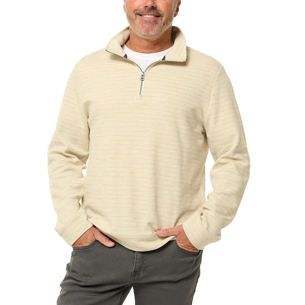 Dockers Men's Quarter Zip Regular Fit Textured Fabric Pullover, Beige, Size M