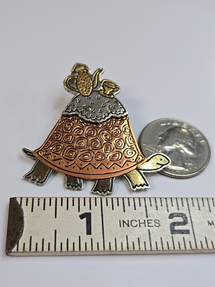 Turtle With A Tea Set On His Back Lapel Pin