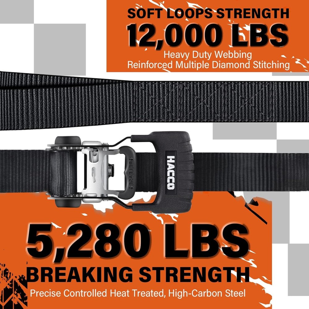 Ratchet Strap Set, 5280 lbs Breaking Strength, 16 ft × 1.6 in
