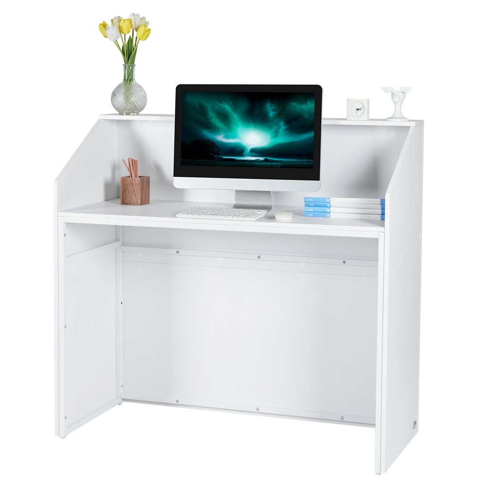 Uimoso Reception Desk Rectangular Front Counter Table 46.46in White Office Table