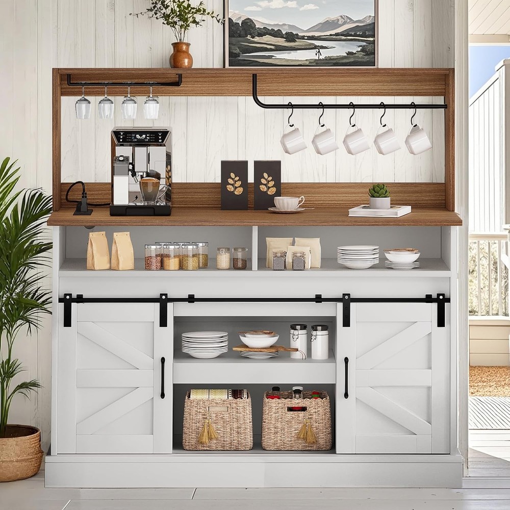Coffee Bar Cabinet YITAHOME 52in Barn Doors White