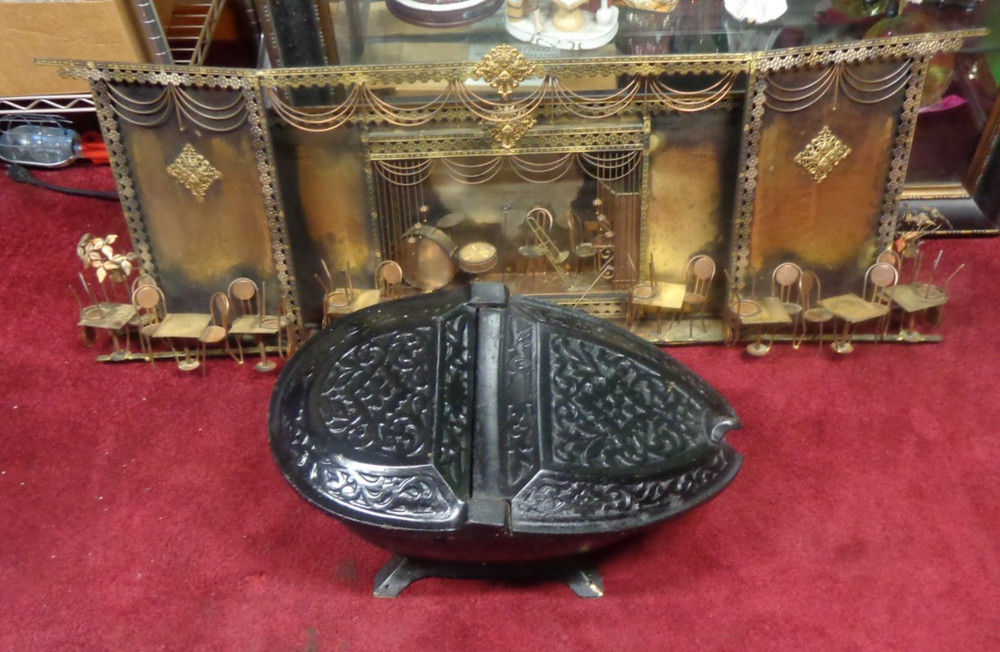 Antique Ornate Cast Iron Coal Scuttle