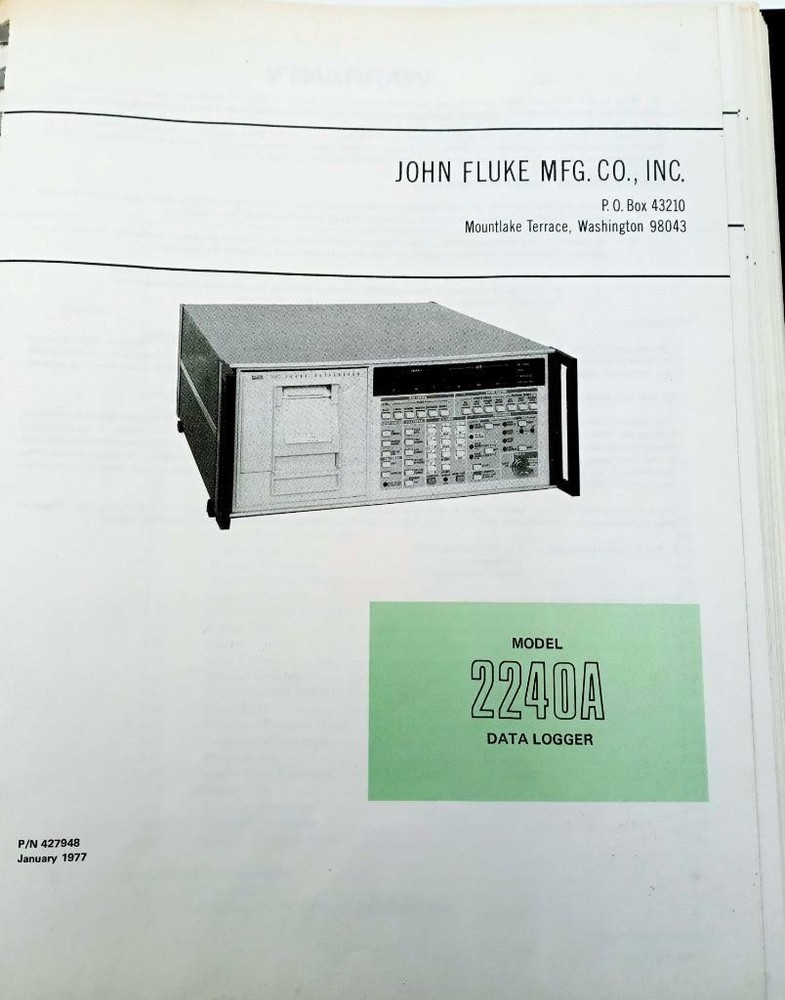 Fluke 2240A Data Logger Instruction Manual