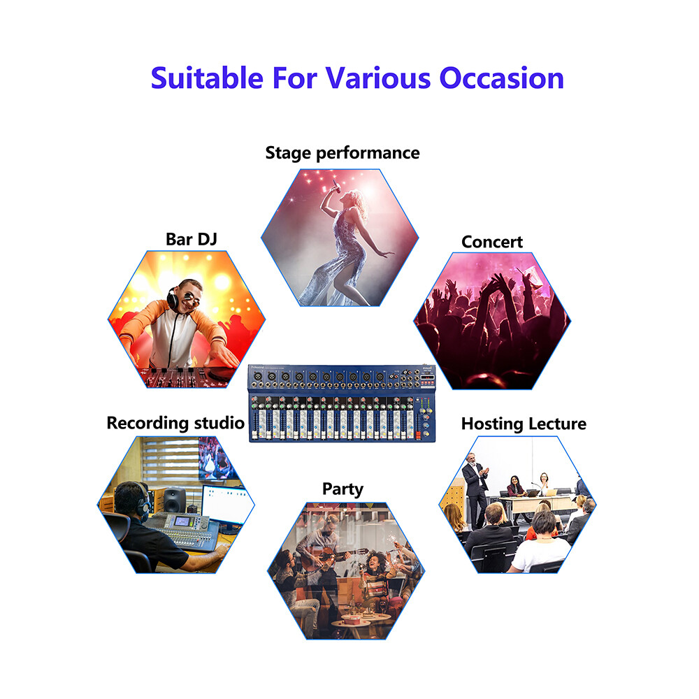 14 Channel Live Audio Mixer Effects Processor Studio Mixing Console Pro DJ Mixer