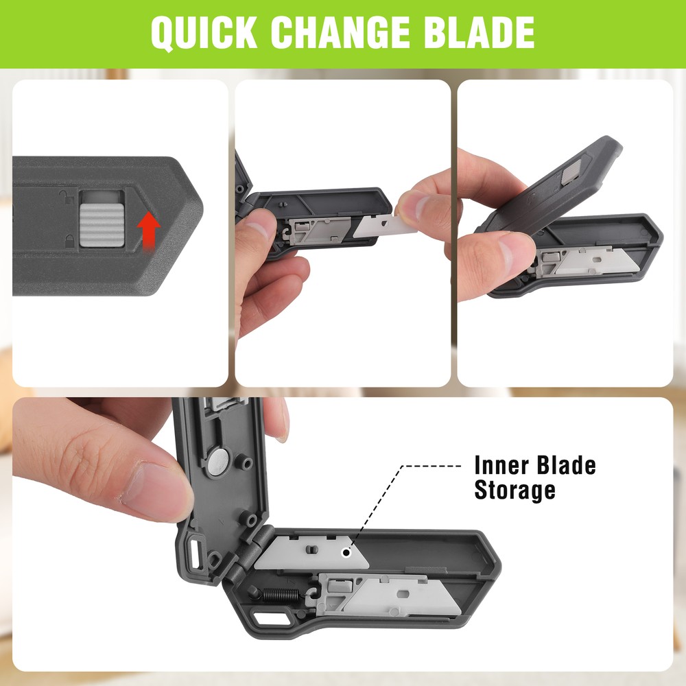 WORKPRO 2PIECE Safe Ceramic Box Cutter Small GRAY with Extra Blades Quick Change