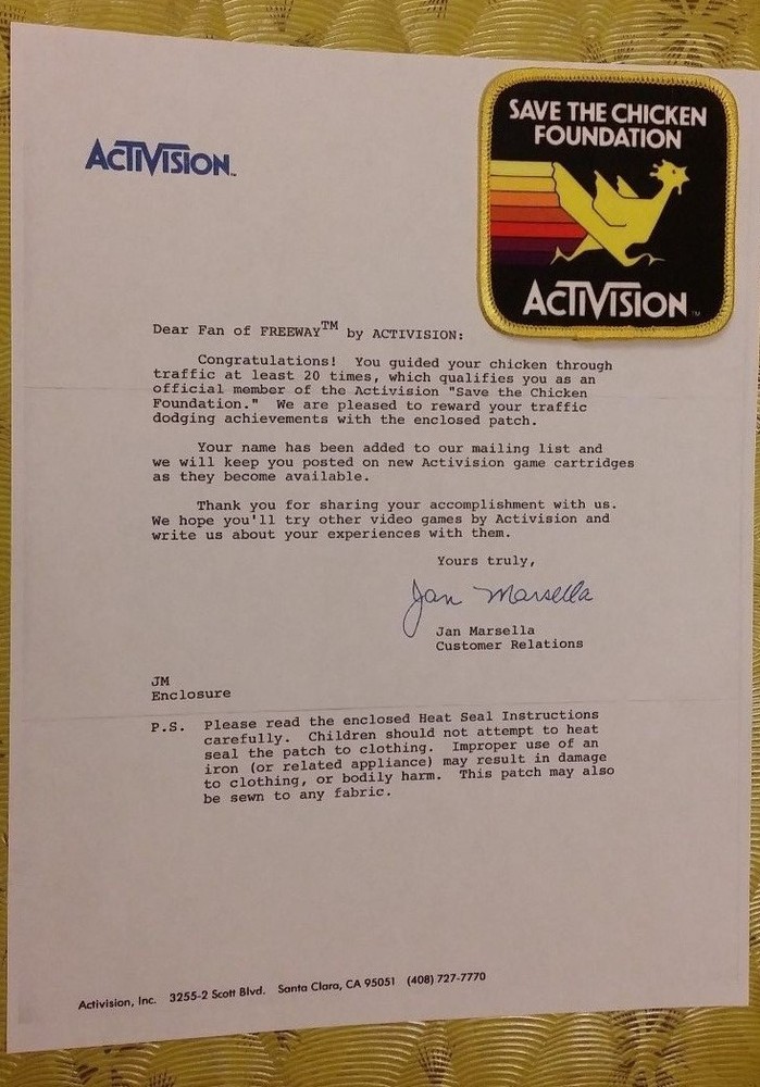 👀🕹 ~ Atari Video Game Vintage 80's Activision Award Patch -- Freeway ~