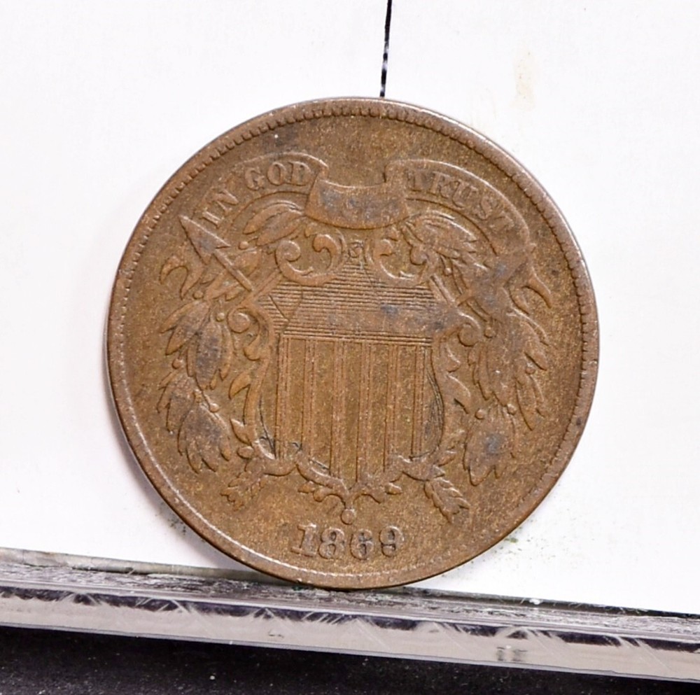 1869 Two Cent Piece - Fine Details, Reverse Graffiti (#57187-L)