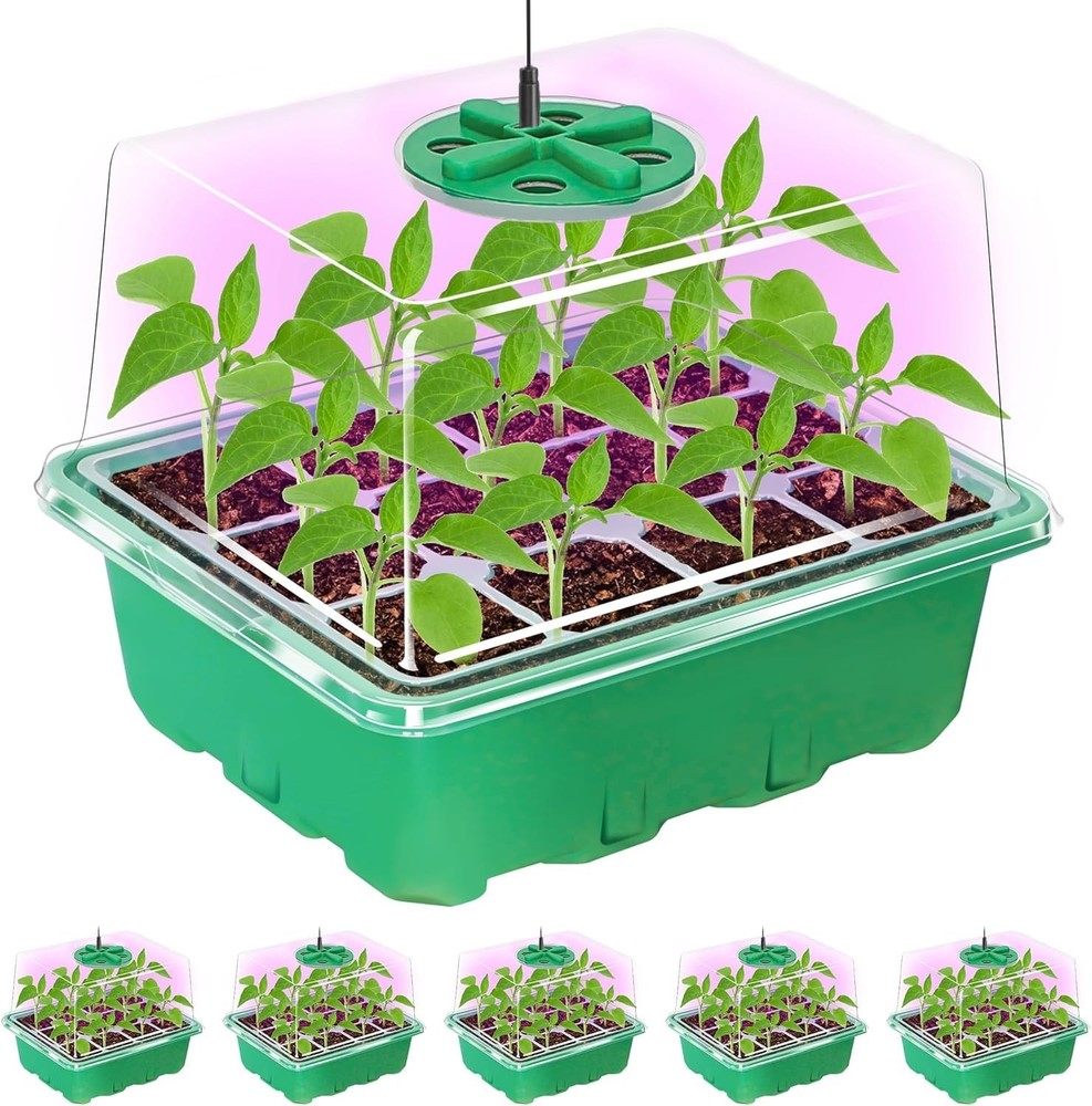 Complete Seedling Starter Kit: 5 Trays with Adjustable Humidity Domes & Light
