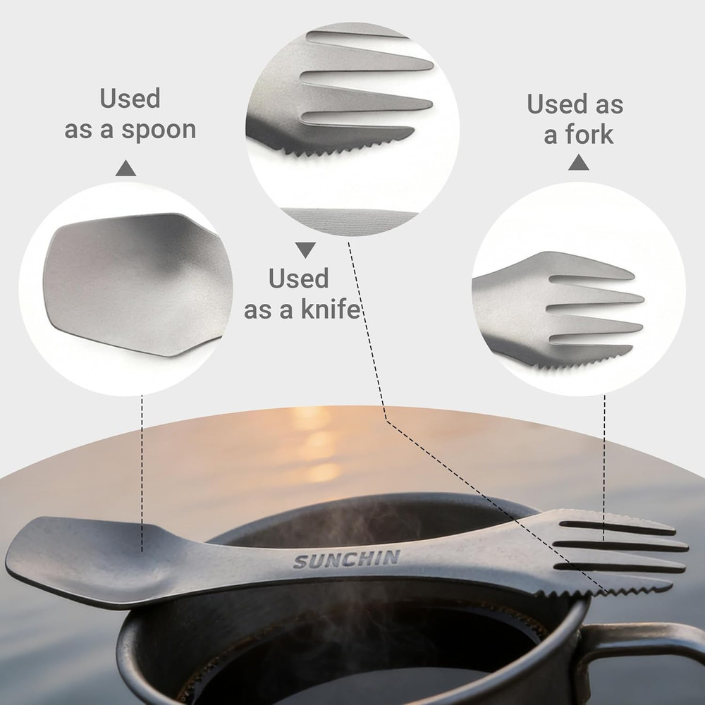 Titanium 3 in 1 Fork,Spoon and Knife,Multi Function,Camping Utensil Set for Back
