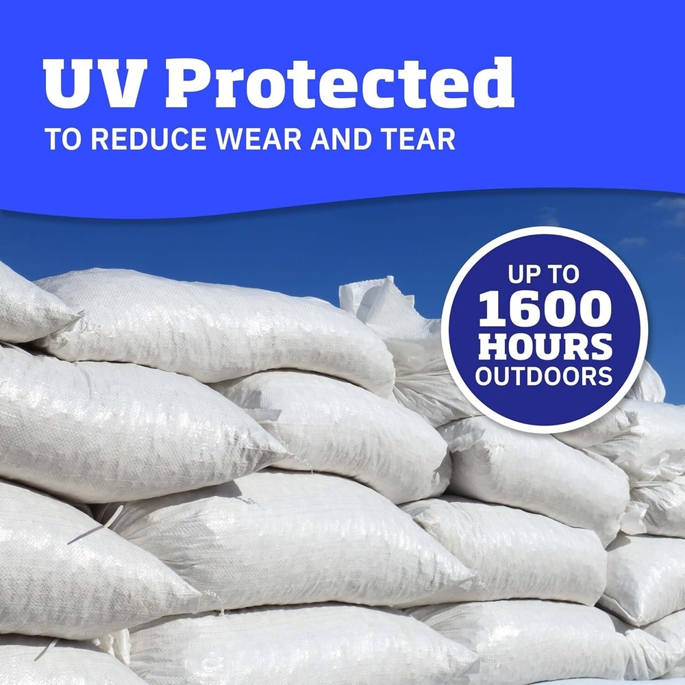 Ultimate 50 lbs Capacity Woven Polypropylene Sand Bags with Tie Strings - White