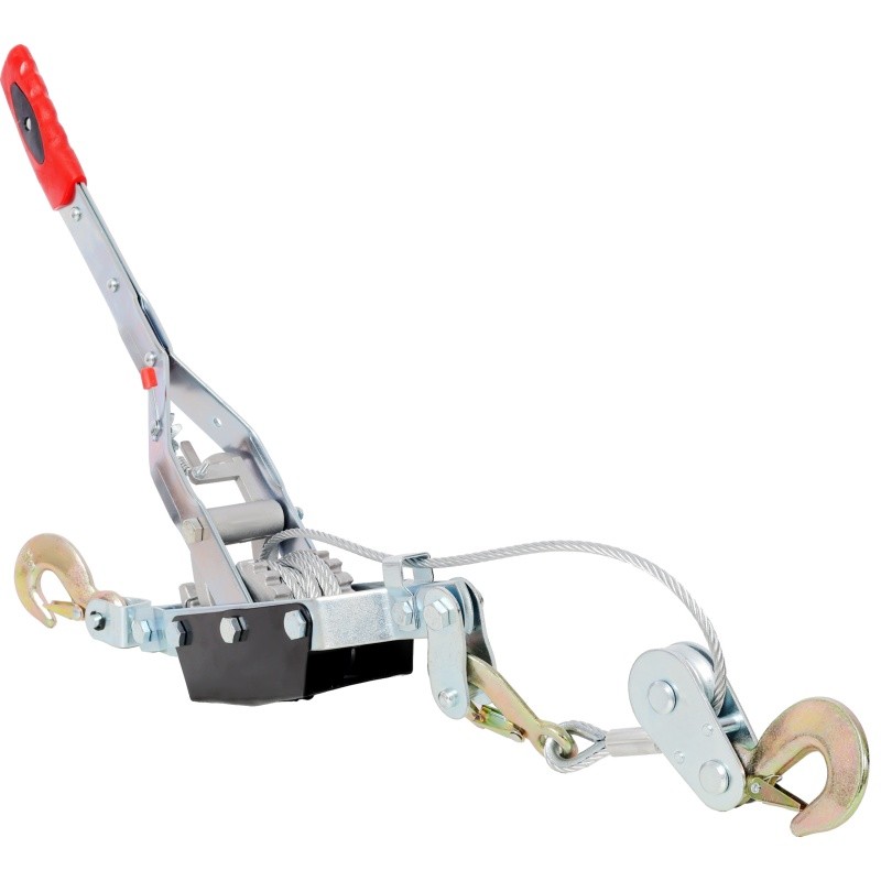 2Ton Hand Winch Puller Dual Gear 12ft Steel Cable Heavy Duty Pull Hoist 3Hooks