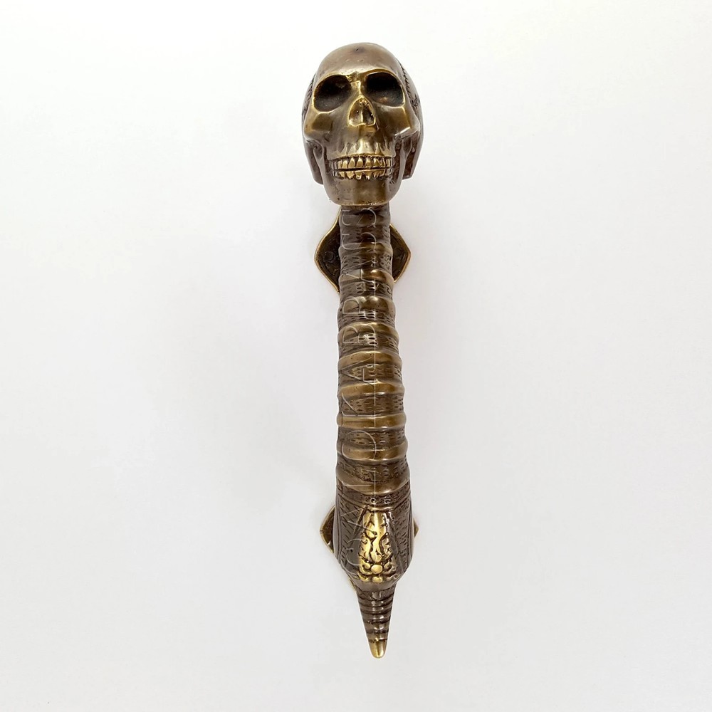 11" Solid Hollow Brass Skull Door Handle 28cm old styl Skeleton Spine Pull Grab