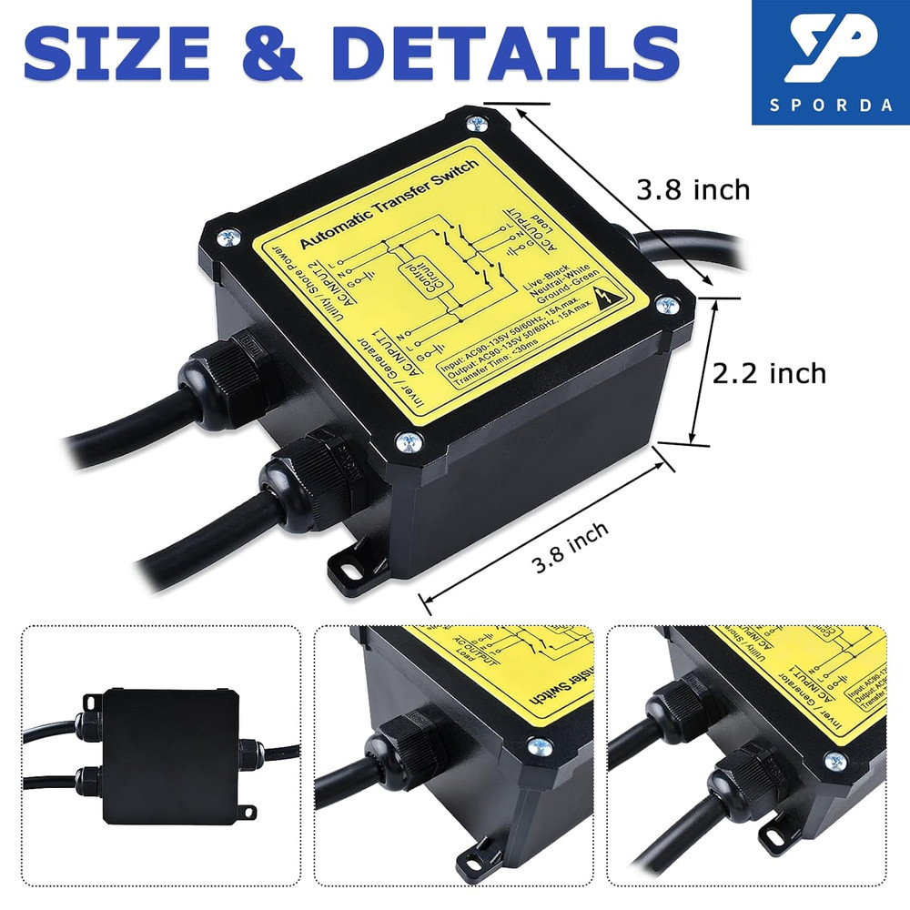 AC120V 15Amp Automatic Transfer Switch, ATS Auto Transfer Switch