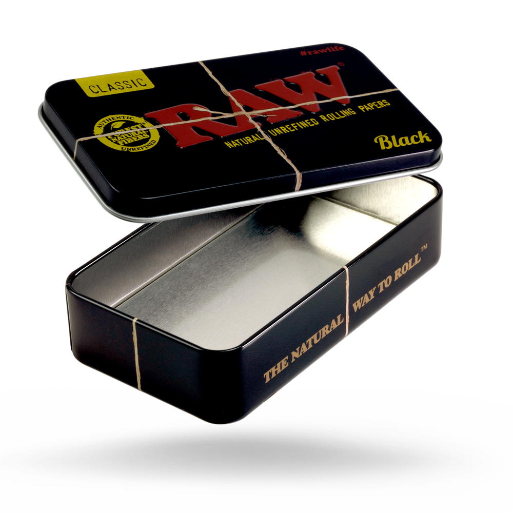 RAW Black 1 1/4 Cone Bundle with Protective Tin Box