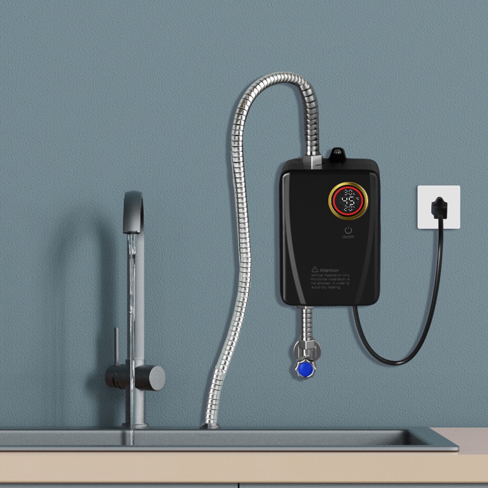 110V 3000W Black Instant Electric Hot Water Heater Wall Mounted 4.57*2.76*7.68in