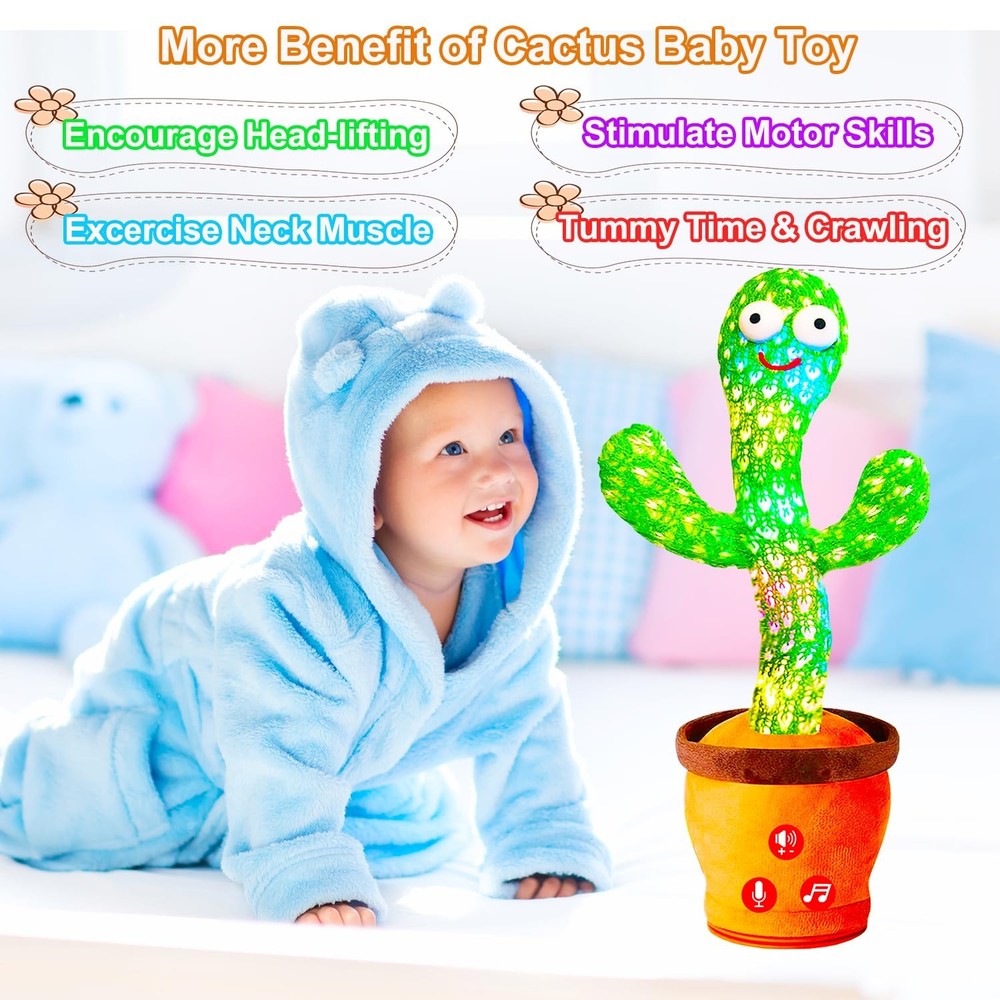 Baby Toys Interactive, Dancing Talking Cactus Toy Volume Adjustable, Mimickin...