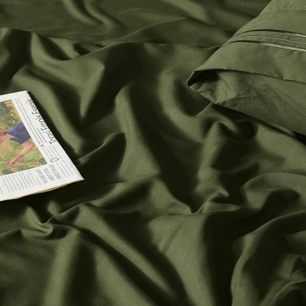 Extra Deep Pocket Queen Size Sheets Set, 6 Pieces Soft Olive Green Sheets 18-...