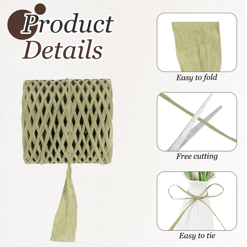 219 Yard Raffia Paper Craft Ribbon, Raffia Twine String, Green Gray