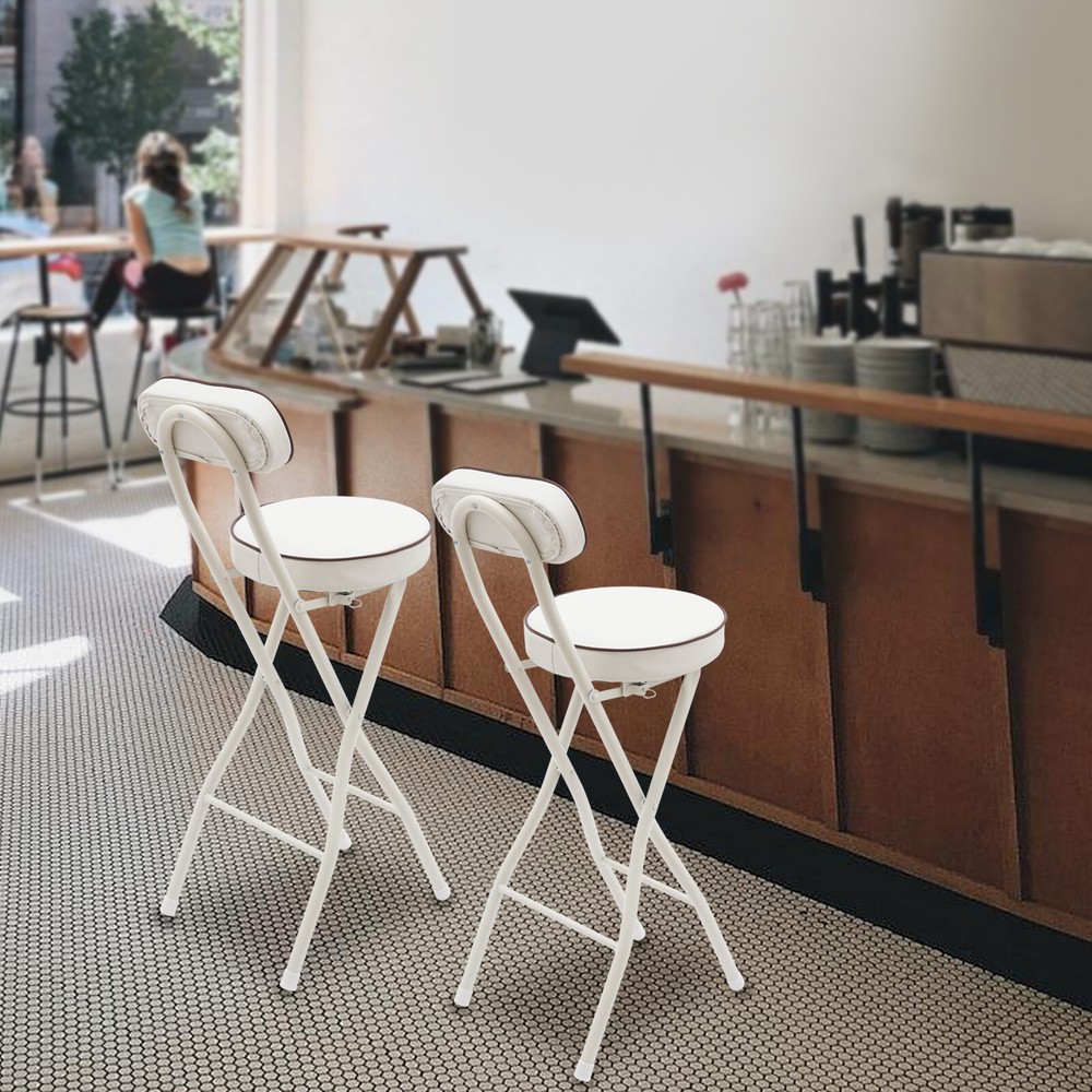 2PCS Bar Stool Portable Folding Stool Padded Folding High Chairs White Modern