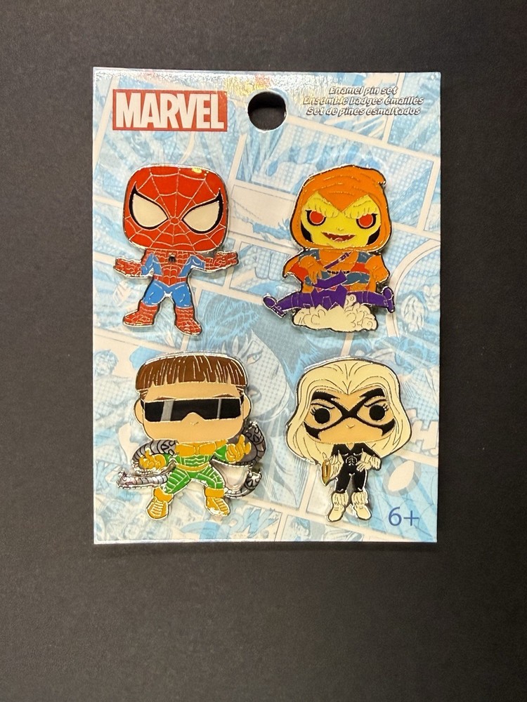 Funko Pop Marvel Pin Set Spider-Man Green Goblin Doc Ock Black Cat 4pc
