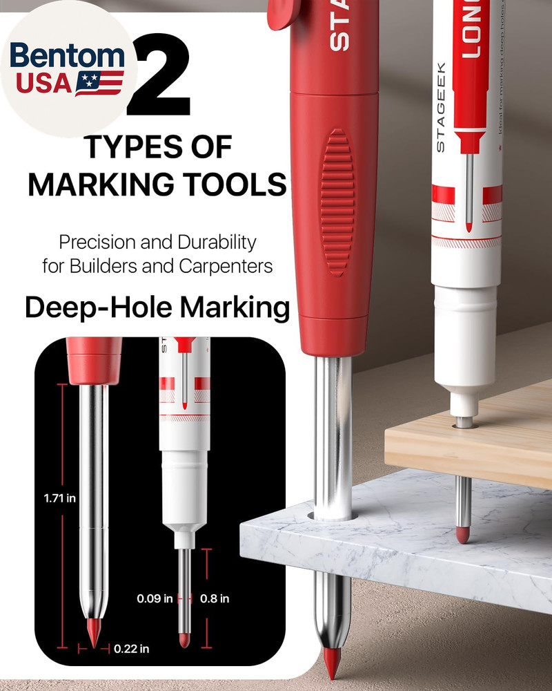 2PCS Carpenter Pencils with Sharpener, Heavy Duty Woodworking Tools, Mechanical