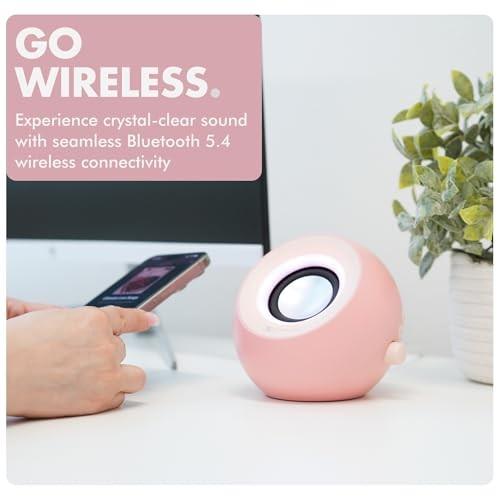 Computer Speakers for Desktop PC with RGB Lighting, Bluetooth, USB, and Pink