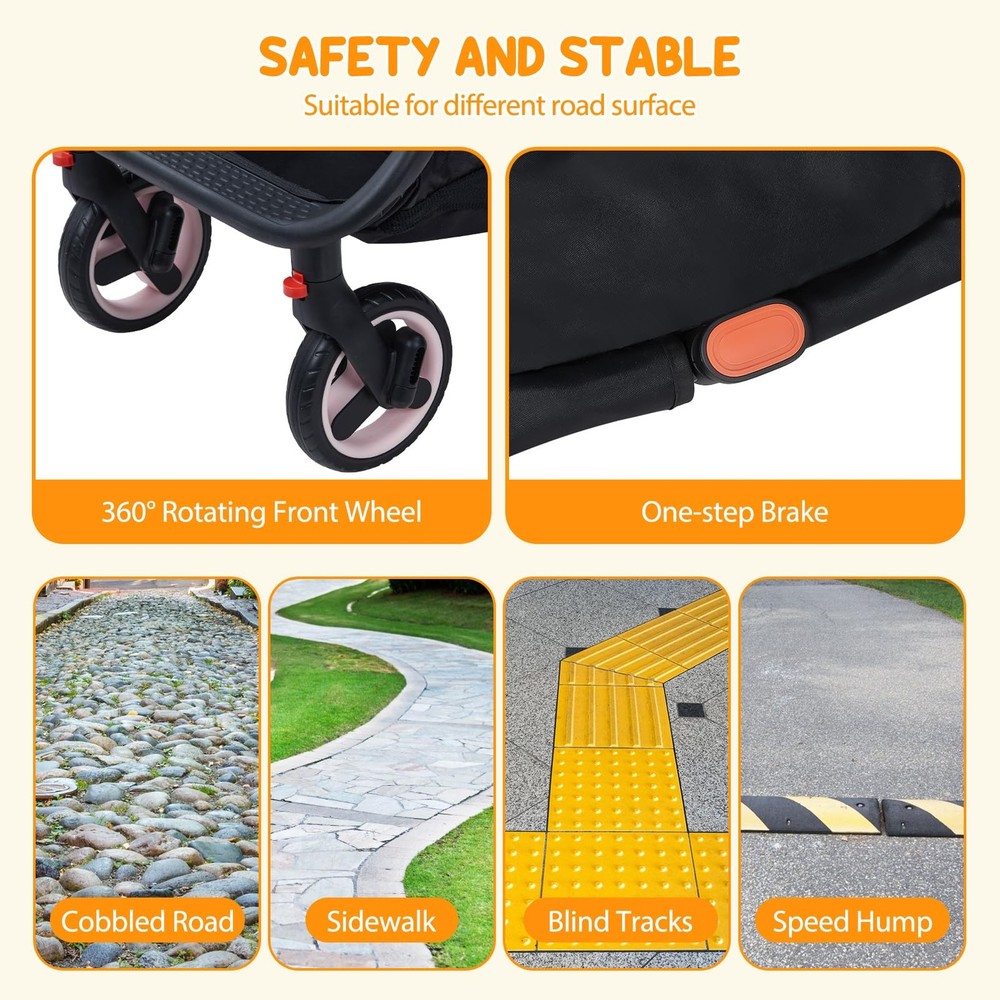 Lightweight Travel Stroller, Foldable Compact Stroller w/Reclining Seat & Canopy