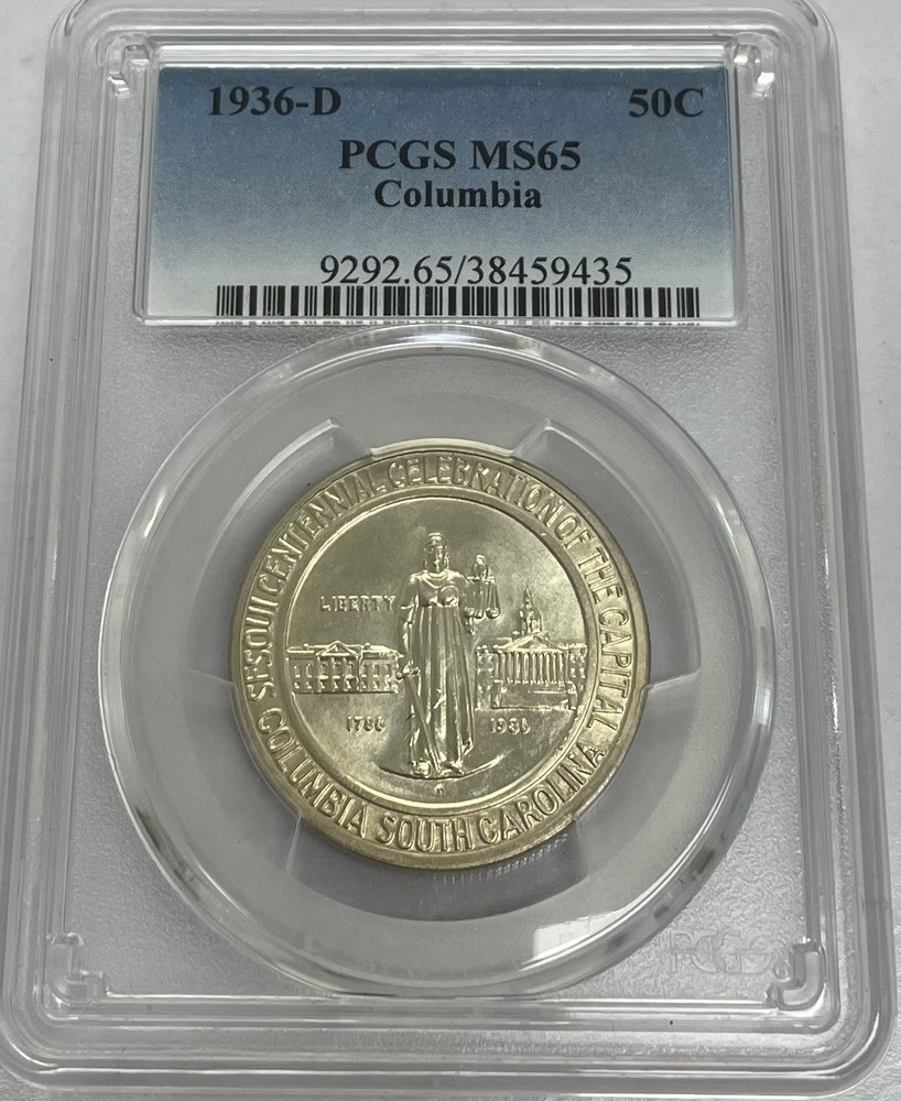 1936 D Columbia Commemorative Silver Half Dollar PCGS MS65