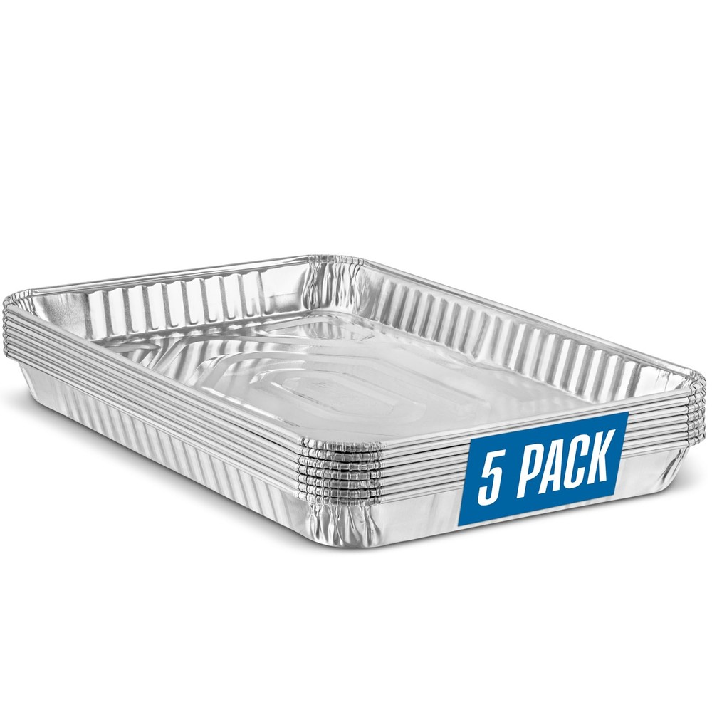 PLASTICPRO Aluminum Pans 5 Pack Disposable Cookie Sheets 9'' X 13'', Silver
