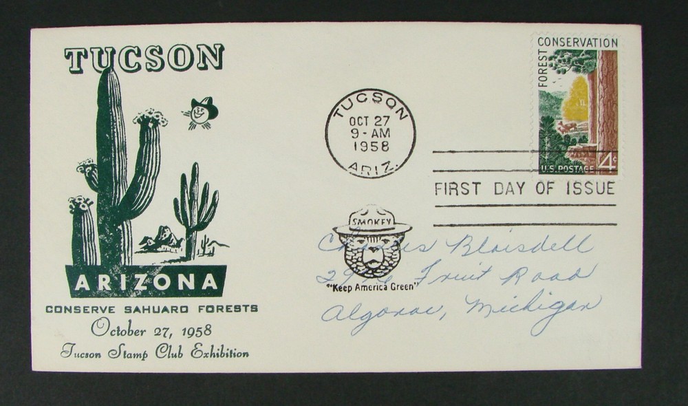 #1122 4c ~ FDC ~ Tucson Exhibition Cachet ~ Forest Conservation ~ 1958 ~     (B)