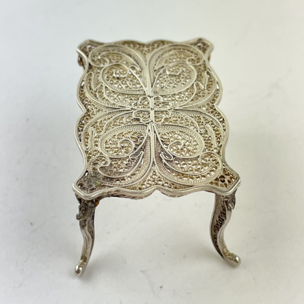 Antique Solid Silver Tested Filigree Miniature Table 4.2cm